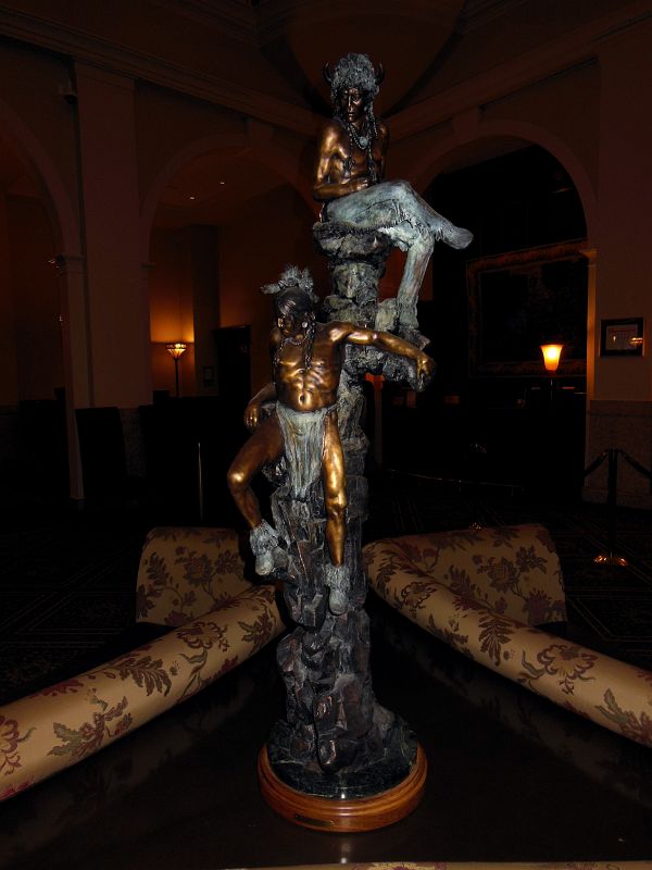 07 Statue Of Two Indians In The Chateau Lake Louise Lobby